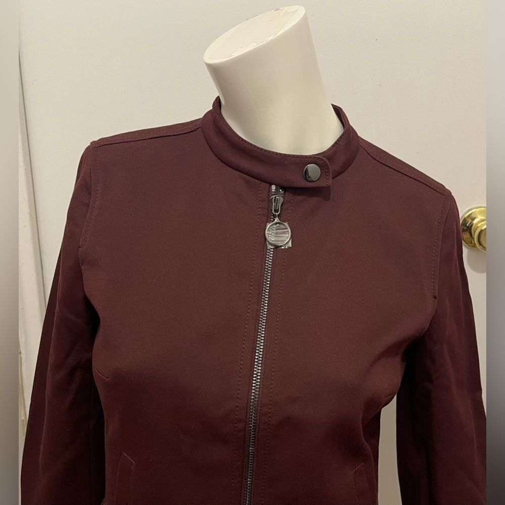 New Ann Taylor Ruffle Twill Moto Jacket Blazer Zipper Vino Wine - Picture 5 of 10